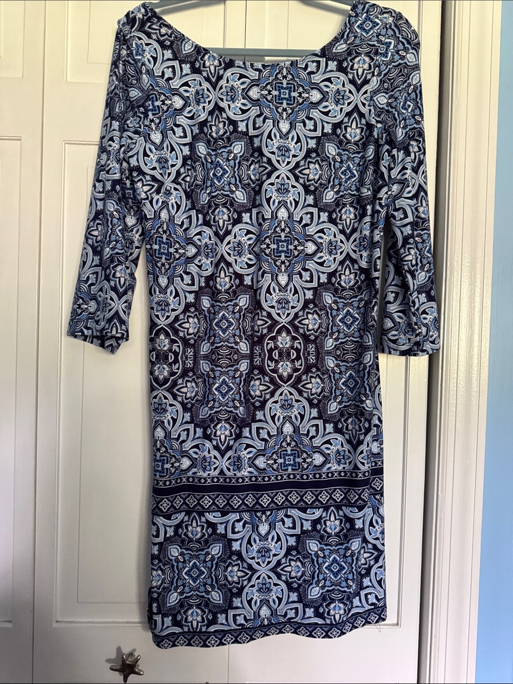 Apt. 9 Navy and Light Blue Printed Midi Dress